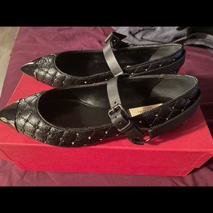 Valentino Rockstud Spike quilted textured-leather point-toe flats size 7